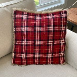 Pottery Barn Plaid Faux Fur Back Pillow Cover 20” x 20”